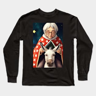 White-Haired Lady on Donkey Greeting Card Long Sleeve T-Shirt